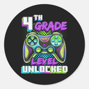 4th Grade Level Unlocked Video Game Back To School Classic Round Sticker