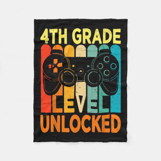 4th Grade Level Unlocked Video Game Back To School Fleece Blanket (Front)