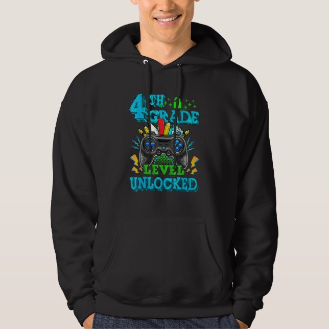 4th Grade Level Unlocked Video Game Back To School Hoodie (Front)