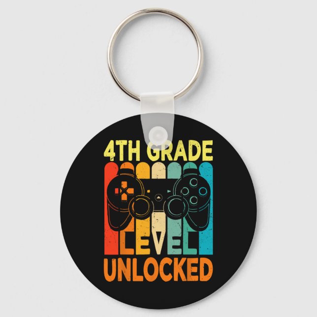 4th Grade Level Unlocked Video Game Back To School Key Ring (Front)