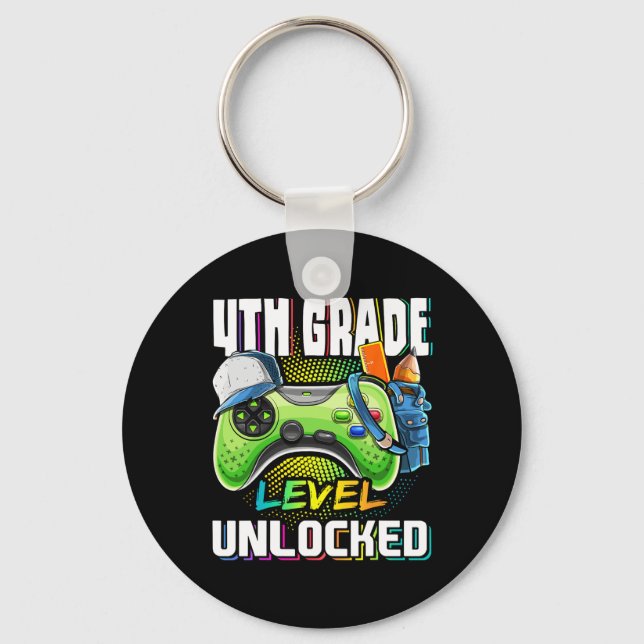 4th Grade Level Unlocked Video Game Back To School Key Ring (Front)