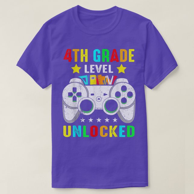 4th Grade Level Unlocked Video Game Back To School T-Shirt (Design Front)