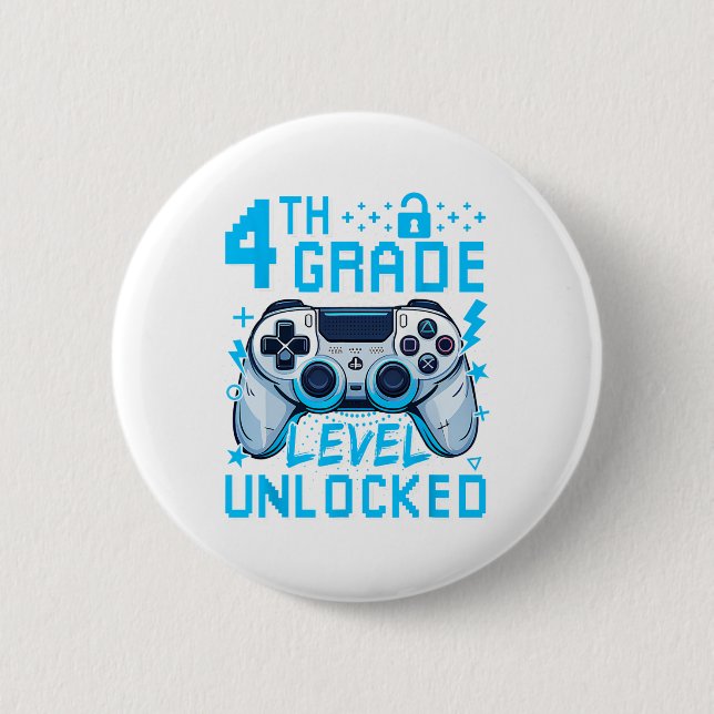4th Grade Level Unlocked Video Game First Day Boy  6 Cm Round Badge (Front)