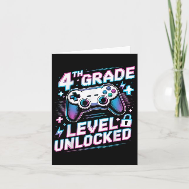 4th Grade Level Unlocked Video Game First Day Boy  Card (Front)