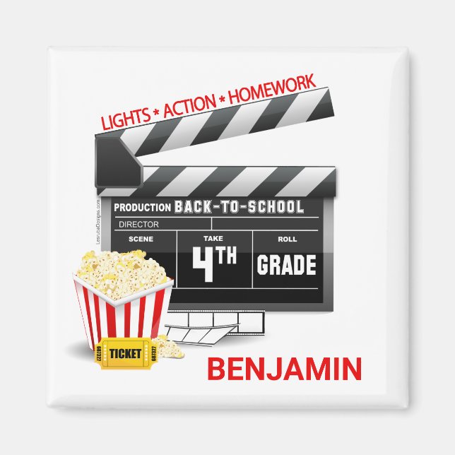 4th Grade Movie Clapboard Personalised Magnet (Front)