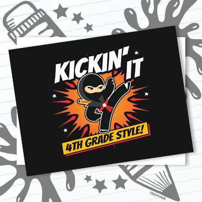 4th Grade Ninja Kick First Day Back To School Postcard (Creator Uploaded)