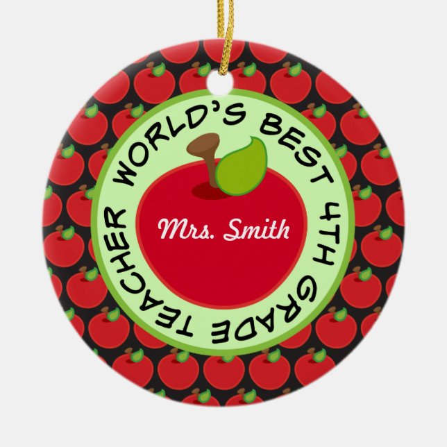 4th Grade Personalised Teacher Gift Ornament (Front)