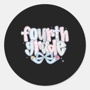 4th Grade Preppy Coquette Bow Girly Back To School Classic Round Sticker