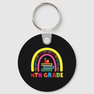 4th Grade Rainbow Apple Back To School Kids Teache Key Ring