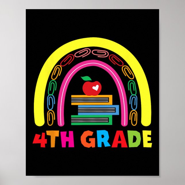 4th Grade Rainbow Apple Back To School Kids Teache Poster (Front)