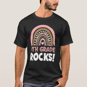 4th Grade Rocks Teacher Girls Boys Rainbow Leopard T-Shirt
