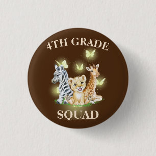 4th Grade Squad Neon wild Zoo Back To School 3 Cm Round Badge