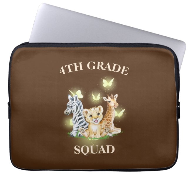 4th Grade Squad Neon wild Zoo Back To School Laptop Sleeve (Front)