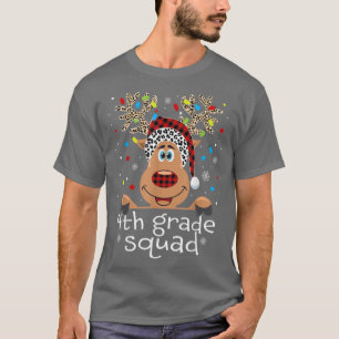 4th Grade Squad Plaid Reindeer Santa Hat Teacher C T-Shirt