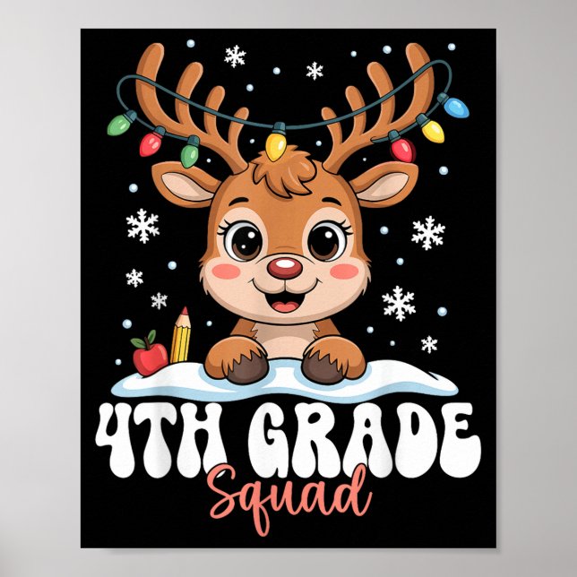 4th Grade Squad Reindeer Christmas Lights Cute Win Poster (Front)