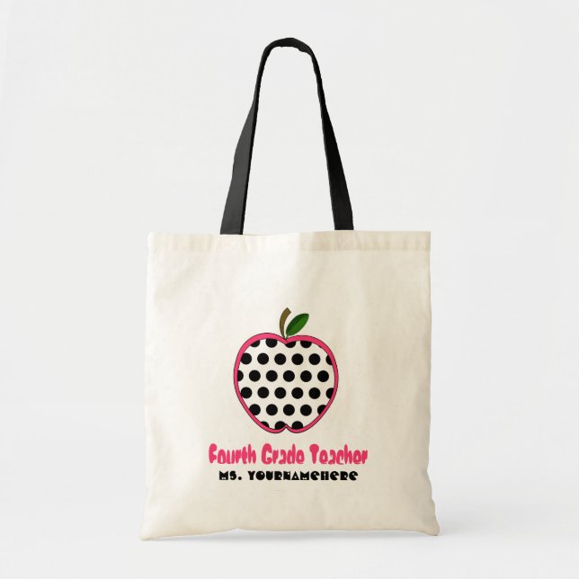 4th Grade Teacher Bag - Polka Dot Apple (Front)