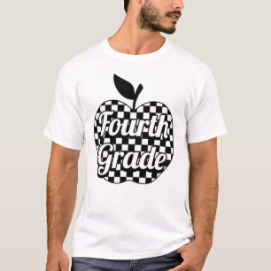 4th Grade Teacher Checkered Apple T-Shirt