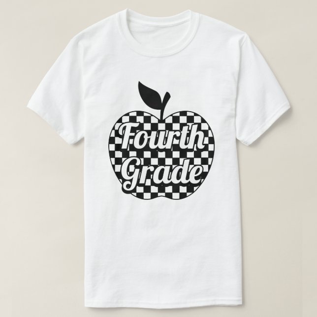 4th Grade Teacher Chequered Apple T-Shirt (Design Front)