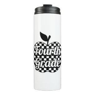 4th Grade Teacher Chequered Apple Thermal Tumbler