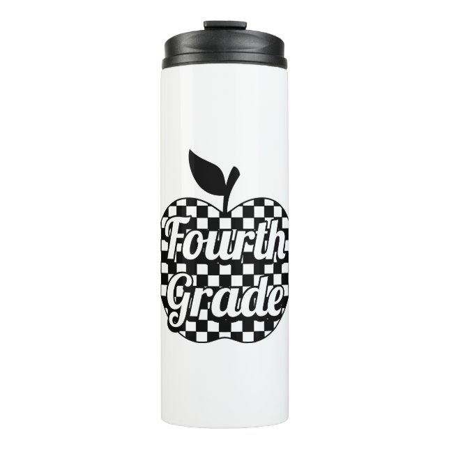 4th Grade Teacher Chequered Apple Thermal Tumbler (Front)