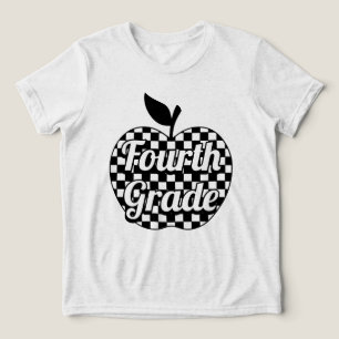 4th Grade Teacher Chequered Apple Tri-Blend Shirt