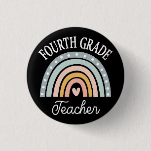 4th Grade Teacher Cute Rainbow 3 Cm Round Badge