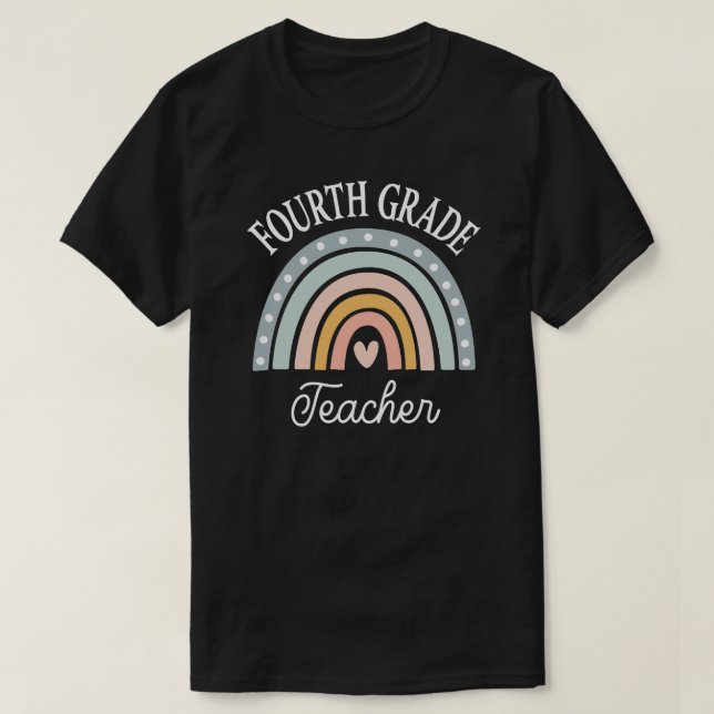 4th Grade Teacher Cute Rainbow T-Shirt (Design Front)