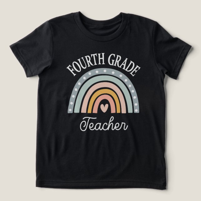 4th Grade Teacher Cute Rainbow Tri-Blend Shirt (Design Front)