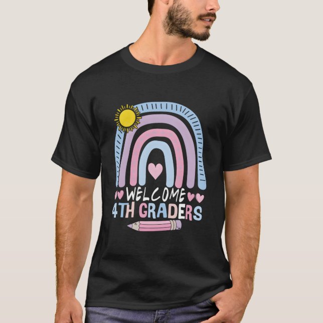 4Th Grade Teacher For Back To School With Rainbow  T-Shirt (Front)
