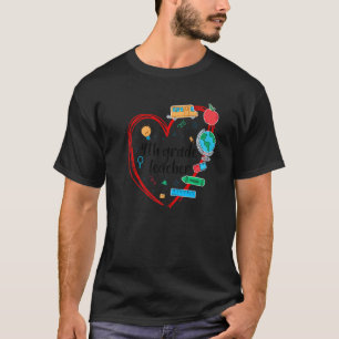 4th Grade Teacher Heart Colourful School Items Bac T-Shirt