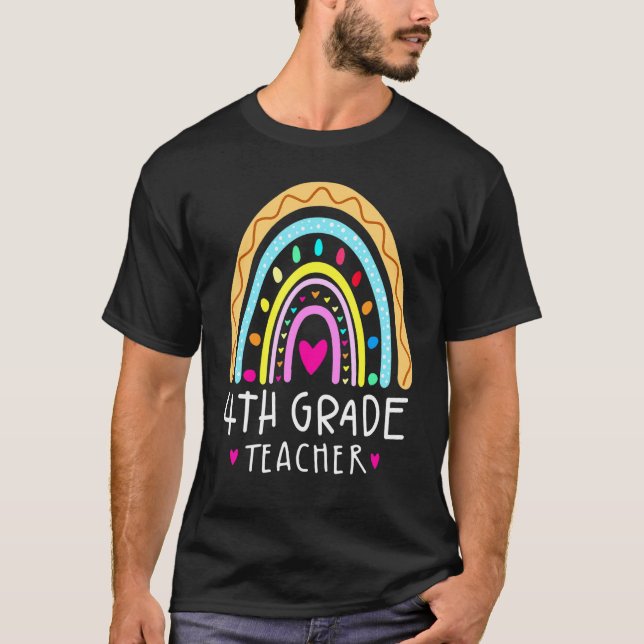 4th Grade Teacher Leopard Rainbow First Day Of Sch T-Shirt (Front)