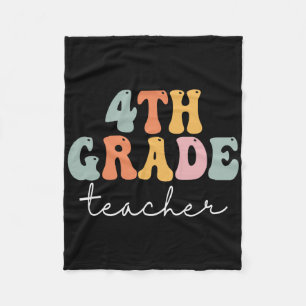 4th Grade Teacher Retro Groovy Vintage First Day O Fleece Blanket