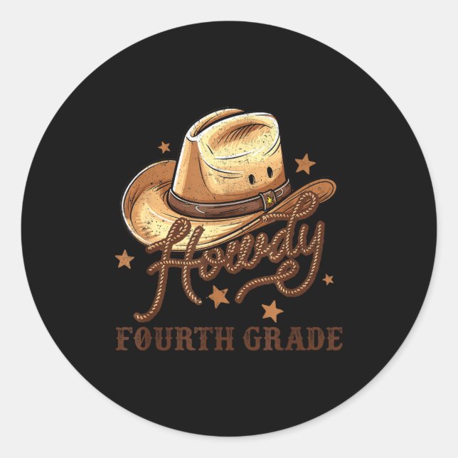4th Grade Teacher Rodeo Country Western Howdy Four Classic Round Sticker (Front)