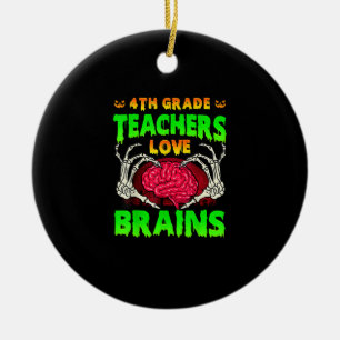 4th Grade Teacher Skeleton Heart Hands Halloween L Ceramic Tree Decoration