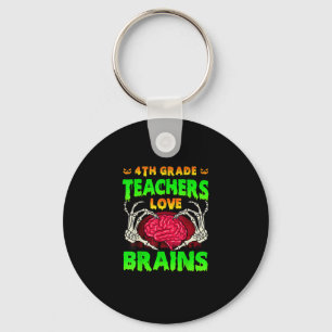 4th Grade Teacher Skeleton Heart Hands Halloween L Key Ring