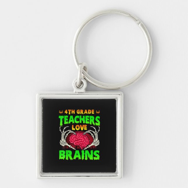4th Grade Teachers Brains Skeleton Hand Heart Hall Key Ring (Front)