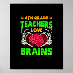 4th Grade Teachers Brains Skeleton Hand Heart Hall Poster