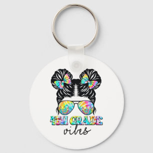 4th Grade Vibes Messy Hair Bun Girl Ck To School F Key Ring