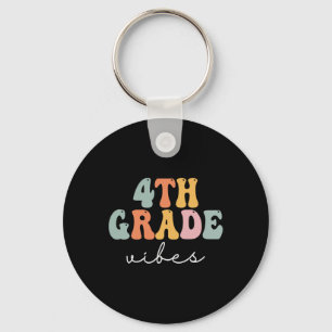4th Grade Vibes Retro Groovy Women Happy First Day Key Ring