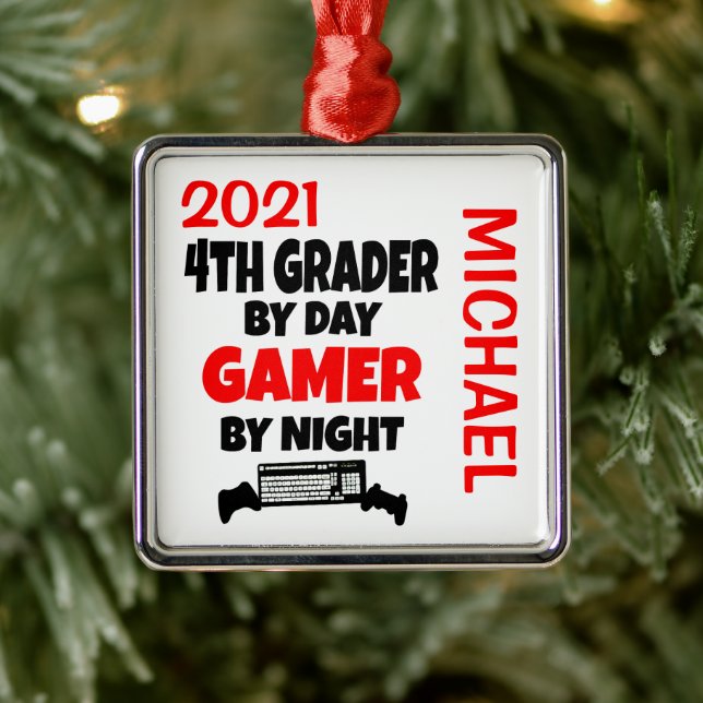 4th Grader Loves Playing Video Games CUSTOM Metal Tree Decoration (Tree)