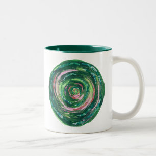 4th-Heart Chakra green-pink artwork #2 Two-Tone Coffee Mug