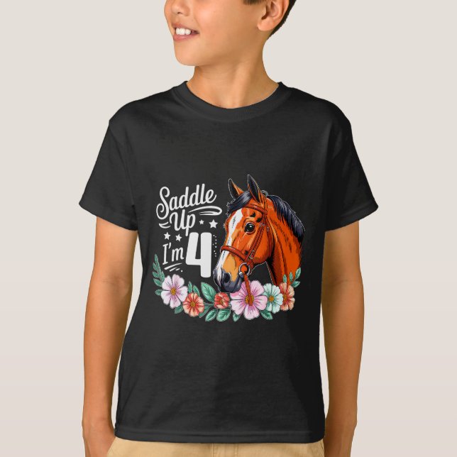 4th Horse Birthday Four Years Old Girls Horses Bir T-Shirt (Front)