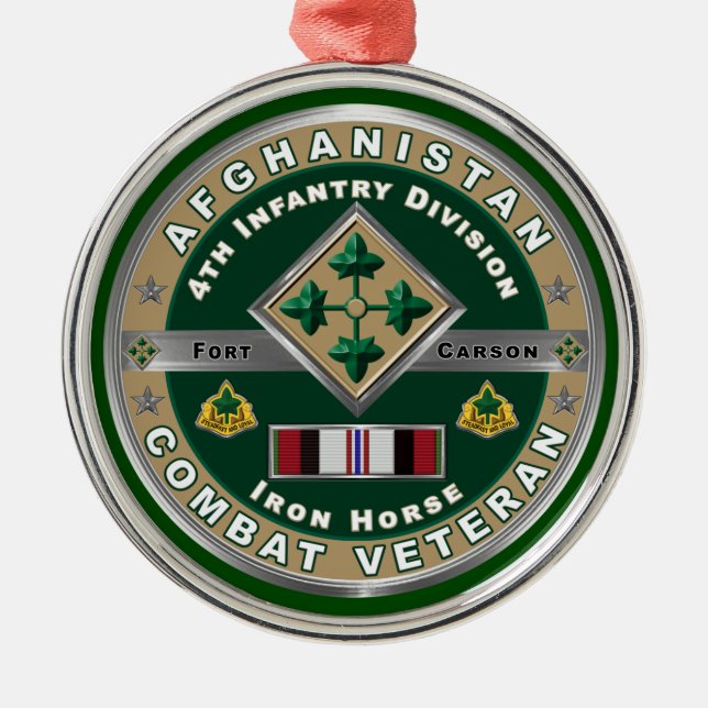 4th Infantry Division Afghanistan Veteran Metal Tree Decoration (Front)