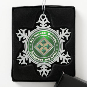 4th Infantry Division Christmas Snowflake Pewter Christmas Ornament