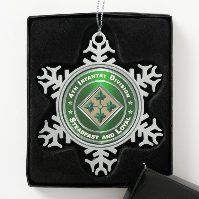 4th Infantry Division Christmas      Snowflake Pewter Christmas Ornament (Box)
