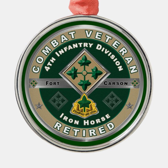 4th Infantry Division Retired Christmas  Metal Tree Decoration (Front)
