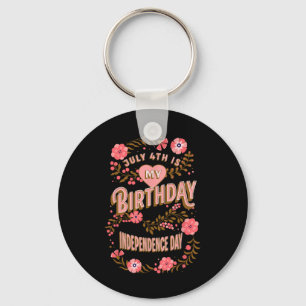 4th Is My Birthday Independence Day Floral Key Ring