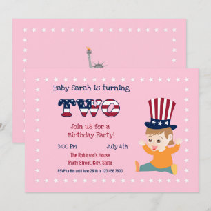 4th July 2nd Birthday Baby Girl Party Invitation