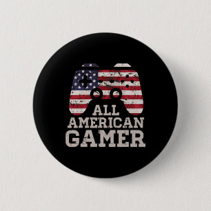 4th July All American Gamer Patriot Men Boys Kids 6 Cm Round Badge