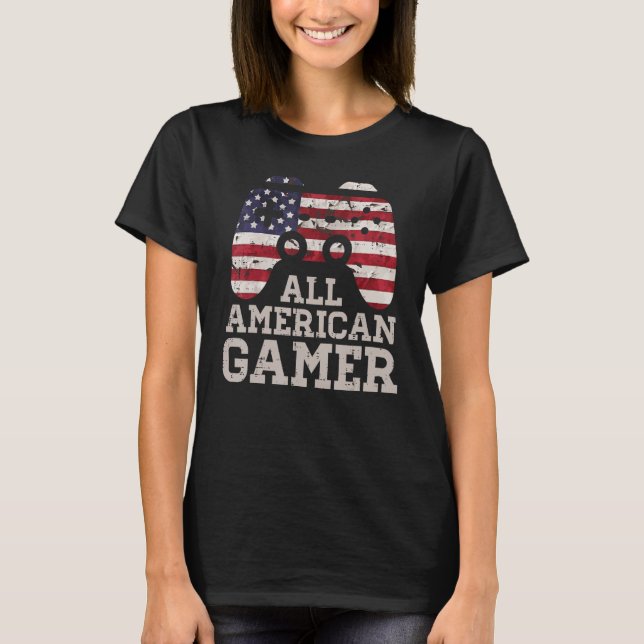 4th July All American Gamer Patriot Men Boys Kids  T-Shirt (Front)